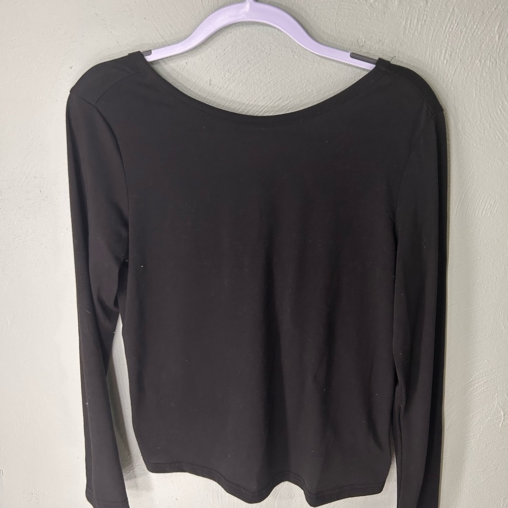 Black Long Sleeve Top, Open/Twist Back